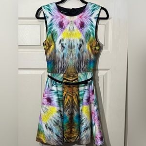 Bebe Sleeveless Belted Mini Dress.  Size-S/P. Multi-colored.  Never been worn.